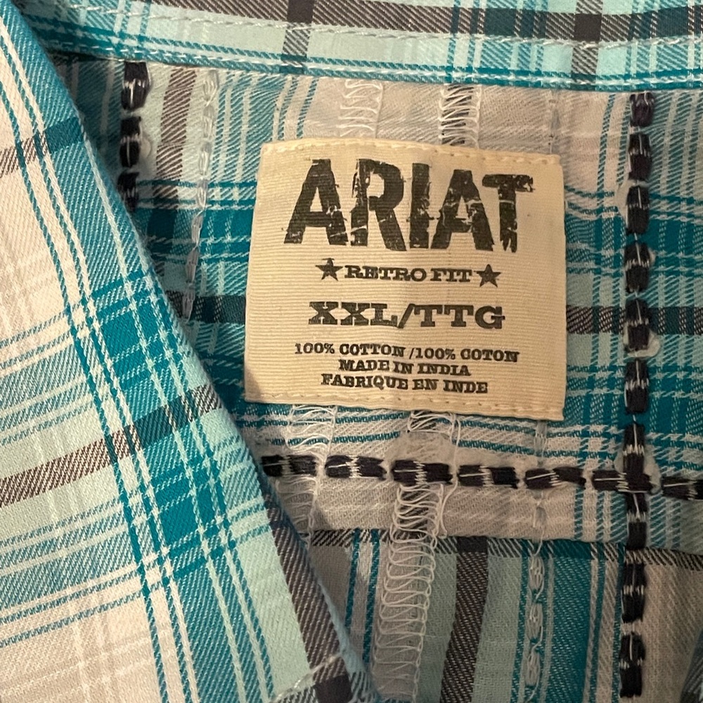 Ariat Western Fit Shirt -Mens 2XL Snap Button Plaid turquoise western revival